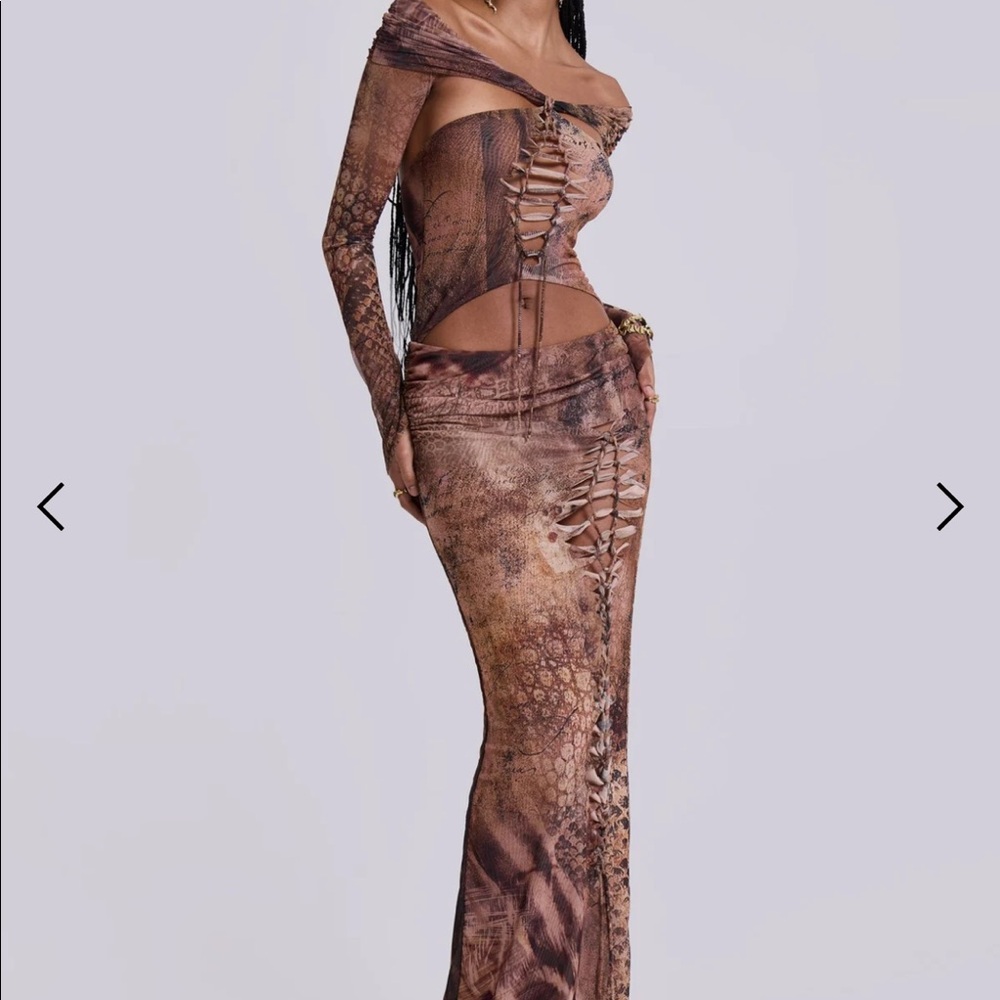 Jaded London Dahna Macrame Mesh Maxi Dress